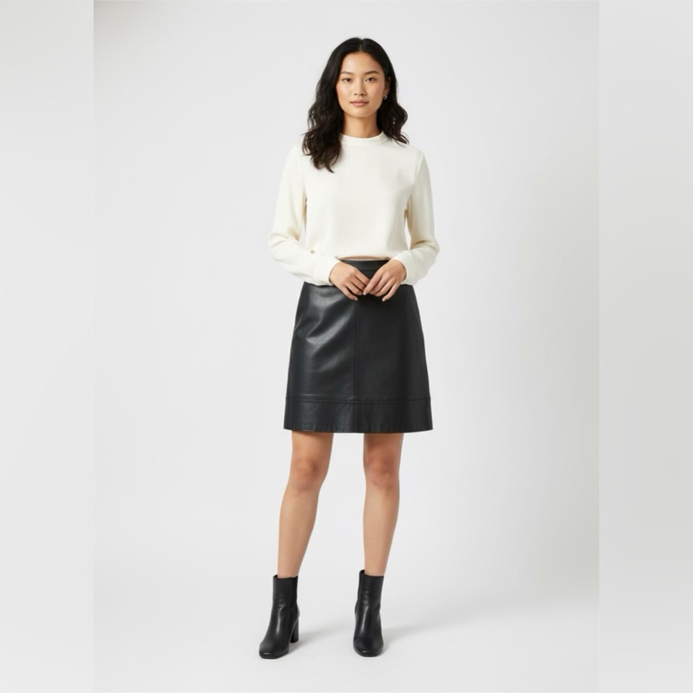Halogen Black Real Leather Mini Skirt